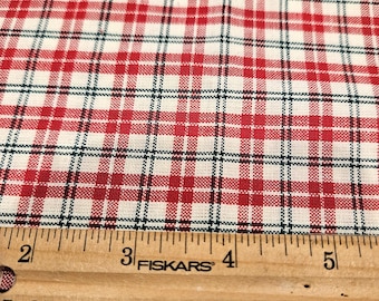 Homespun red and cream and green fabric, priced by the yard, 100% cotton