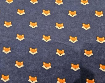 Fox heads FLANNEL fabric, priced by the yard, 100% cotton