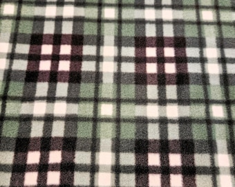 Anti Pill Green and Black Plaid FLEECE fabric, priced by the yard