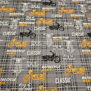 Motorcycle Fabric is sold by the yard and is 100% cotton material