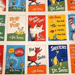 Das Stoffpanel von Dr. Seuss Book Covers besteht aus 100% Baumwolle