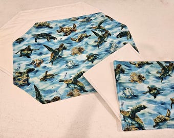 Sea Turtles and Reversible White Placemats and potholder, set of 2 and 1