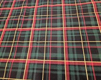 Christmas plaid fabric, green, black and red, priced by the yard, 100% cotton