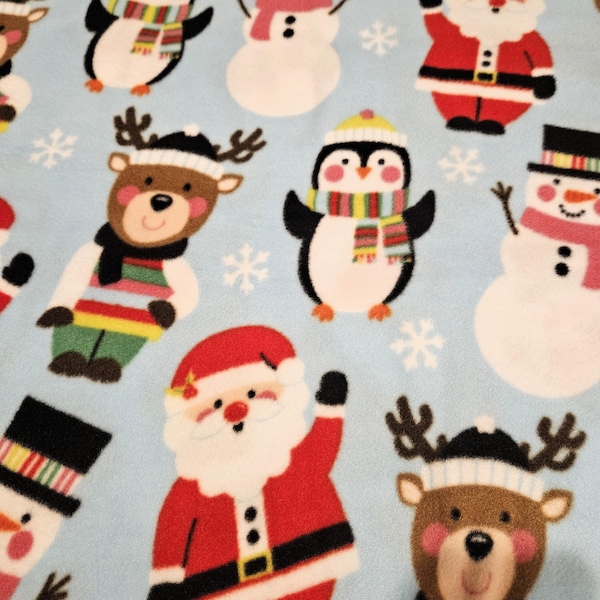 Christmas Santa and Friends Fleece Fabric: 100% Polyester (By the Yard)