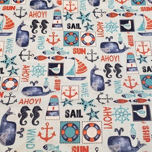 Set Sail ocean life material is sold by the yard and is 100% Cotton fabric