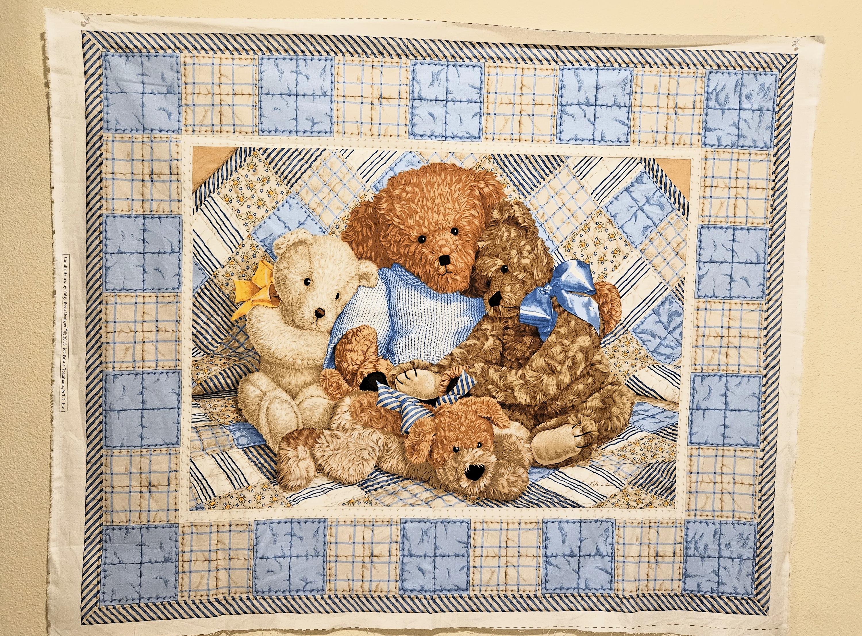 Teddy Bear Fabric Panel: 100% Cotton Baby Quilt Material (36x44