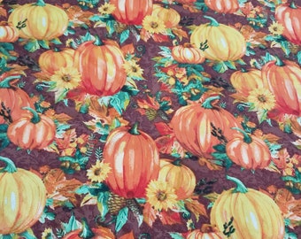 Tela con estampado de calabazas de Acción de Gracias: 100% algodón, precio por corte a medida.