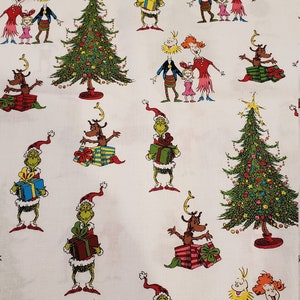 Dr. Seuss Christmas material is sold by the yard and is 100% cotton fabric