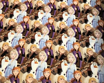 Disney Die Eiskönigin Prinzessinnen Anna, Elsa, Olaf aus Stoff (1 Meter vorgeschnittenes Stück), 100% Baumwolle