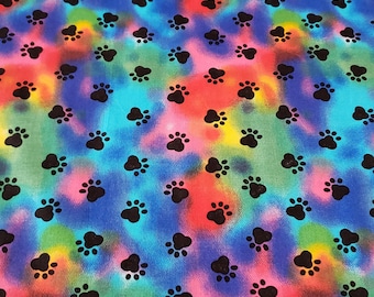 Tie Dye Medium Dog Paw fabric,  priced by the yard, 100% cotton
