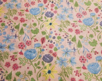 Flowers on pink FLANNEL fabric, priced by the yard, 100% cotton