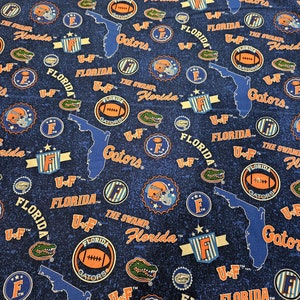 UF Florida Gators college football material is sold by the yard and is 100% cotton fabric