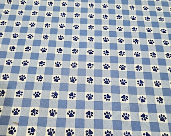 Hundepfotenstoff auf blauem Hintergrund, preislich gemischte Meterware, 100% Baumwollstoff