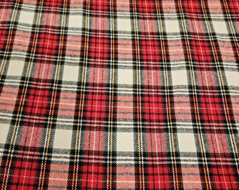 Red, Green and Cream WOVEN FLANNEL fabric, priced by the yard, 100% cotton