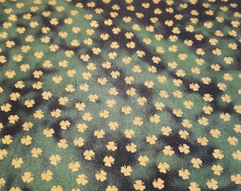 St. Patrick's Day Cotton Fabric: Gold Clover Print, Green Material