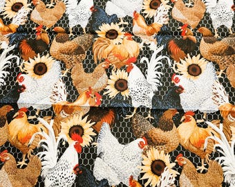 Chicken and Rooster material comes in 1 yard, precut pieces, 100% cotton fabric