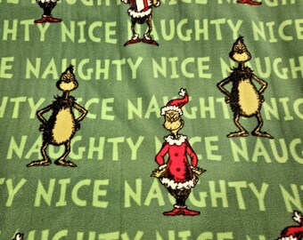Grinch FLEECE fabric, Naughty Nice, priced by the yard, 60" width