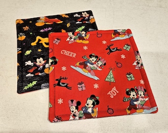 Disney Mickey Mouse and Minnie Halloween and Christmas reversible potholders, set of 2