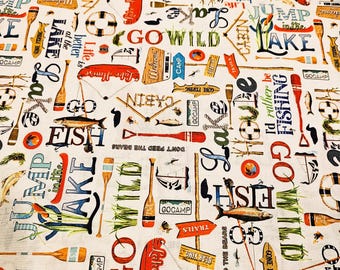 Fishing Lake camping fabric, priced by the yard, 100% cotton