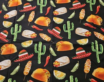 Tacos Fabric: 100% Cotton Material (1 Yard pre cut Piece)