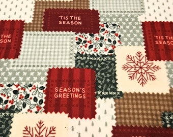 Christmas patchwork FLEECE fabric, priced by the yard, 60" width
