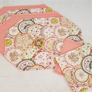 Springtime Mosaic Placemat and Potholder Set 4 and 2, 100% Cotton