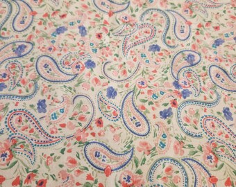 Pink and blue Paisley FLANNEL fabric, priced by the yard, 100% cotton