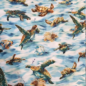 Sea Turtle Material is sold by the yard and is 100% Cotton fabric