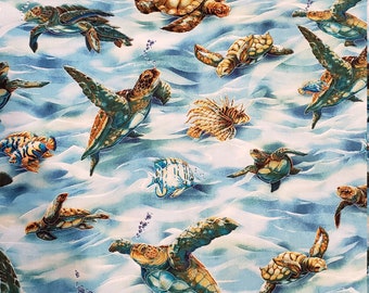 Sea Turtle Material is sold by the yard and is 100% Cotton fabric