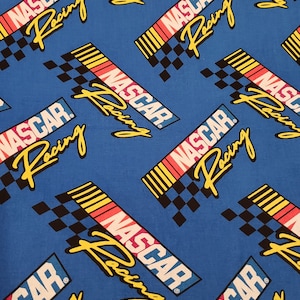 Nascar material is sold by the yard and is 100% cotton fabric