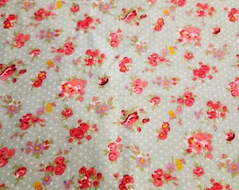 Roses on blue FLANNEL fabric, priced by the yard, 100% cotton