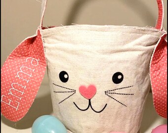 Personalized Linen Easter Bunny Basket | Custom Name Gift