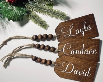 Personalized Wooden Stocking Tag | Beaded Christmas Gift Name Tag