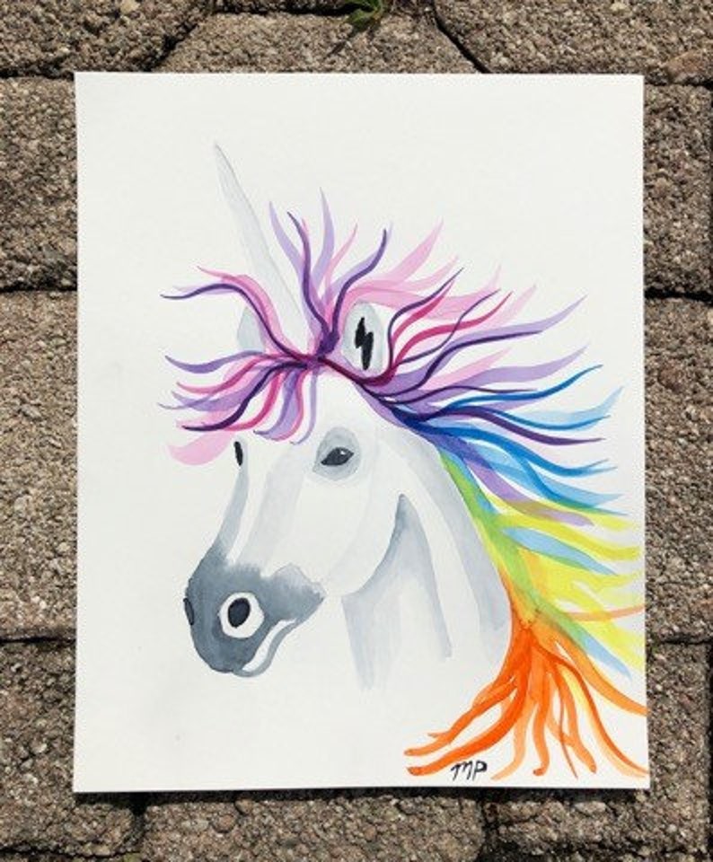 8 x 10 Watercolor Rainbow Unicorn Painting/ Original image 0