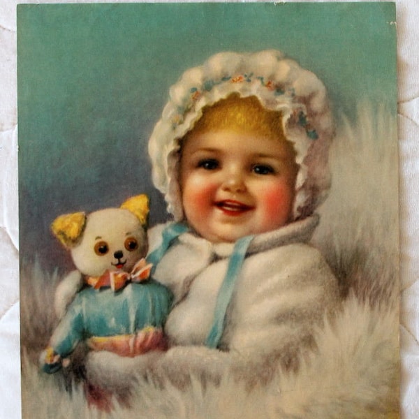 1920's  Print Baby with Cat by Annie Benson Muller - Vintage Uncirculated - FREE SHIPPING