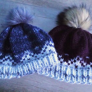 Knitting Pattern - Fair Isle Mountain Toque, Winter Hat, Chunky Knit, Pom Pom, Quick Knit Toque