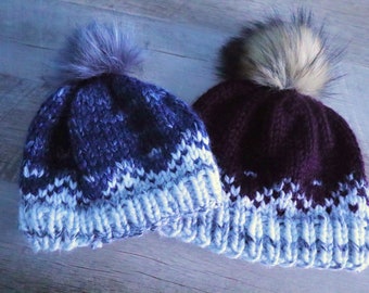 Knitting Pattern - Fair Isle Mountain Toque, Winter Hat, Chunky Knit, Pom Pom, Quick Knit Toque