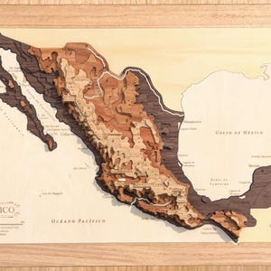 Mapa Nacional de México / Arte de Mapas de Madera / Regalo de Viaje a México / Matamoros & Monterrey