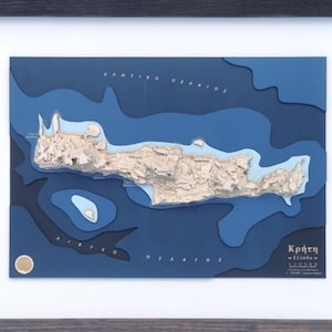Crete Griechenland Geschenk Landkarte aus Holz Topographie Kulturelles Dekor
