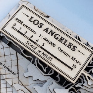 Los Angeles Topographische Karte aus Holz, gerahmt 3D