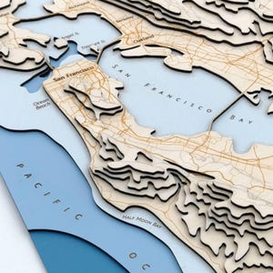 San Francisco Bay Area houten topografische contourkaart kunst ingelijst cadeau