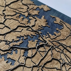 Mappa incorniciata in legno di Sydney Topografia e impronta urbana