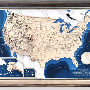 Karte von USA | 50 Staaten Konturkarte | Hölzern Geographische Geschenk für Ihn