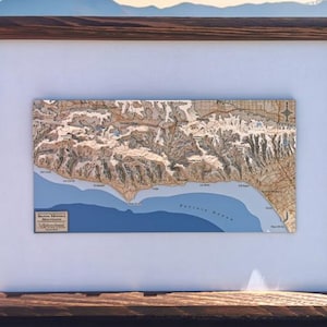 Carte topographique avec contour des montagnes de Santa Monica | Décoration de carte de cyclisme et de randonnée en Californie