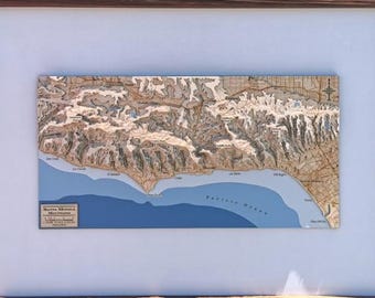 Santa Monica Mountains Topographic Contour Map Art | California Cycling and Hiking Map Decor