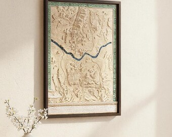 Seongeong SuedKorea Landkarte aus Holz | 3D Topographische Kunst, gerahmt