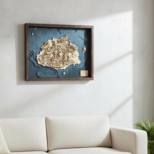 Fiji 3D Wooden Map Art | Topographic Framed Wall Decor | 5 Year Anniversary