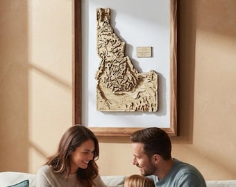 Idaho Holzkarte Kunst Geschenk Einzigartige Topographische Kontur 3D State Map
