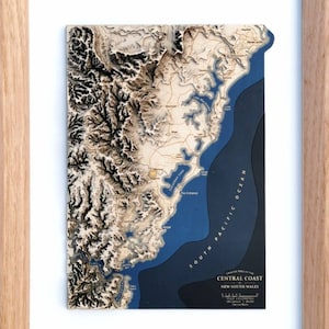 Carte Cadeau Central Coast Contour Topographique Bois Art Unique Newcastle