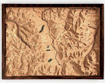 Sawtooth Mountains 3D Wooden Map, Idaho Thompson Peak Redfish Lake Relief, Framed Contour Wall Art, Hiking Gift